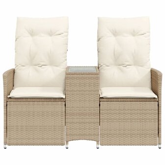 Tuinbank 2-zits verstelbaar met tafel poly rattan beige