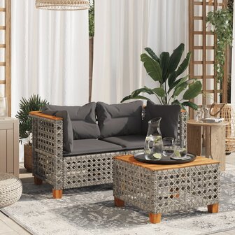 Tuinhoekbanken 2 st met kussens poly rattan grijs