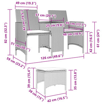 Tuinbank 2-zits met tafel en voetenbanken poly rattan bruin