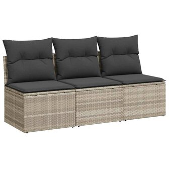 Tuinbank 3-zits met kussens poly rattan lichtgrijs