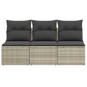 Tuinbank 3-zits met kussens poly rattan lichtgrijs