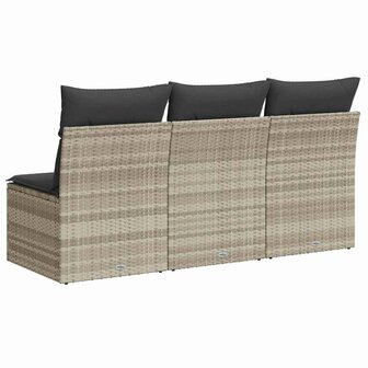 Tuinbank 3-zits met kussens poly rattan lichtgrijs