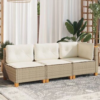 Tuinbank 3-zits met kussens poly rattan beige