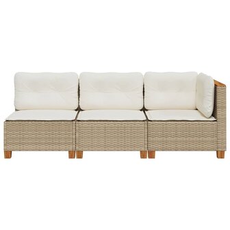 Tuinbank 3-zits met kussens poly rattan beige