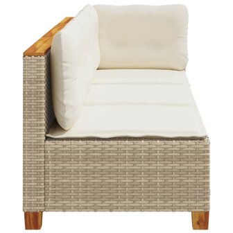 Tuinbank 3-zits met kussens poly rattan beige
