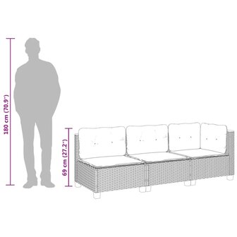 Tuinbank 3-zits met kussens poly rattan beige