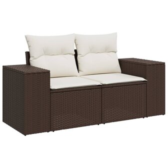 Tuinbank 2-zits met kussens poly rattan bruin