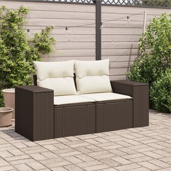 Tuinbank 2-zits met kussens poly rattan bruin