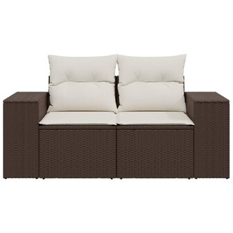 Tuinbank 2-zits met kussens poly rattan bruin