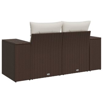 Tuinbank 2-zits met kussens poly rattan bruin