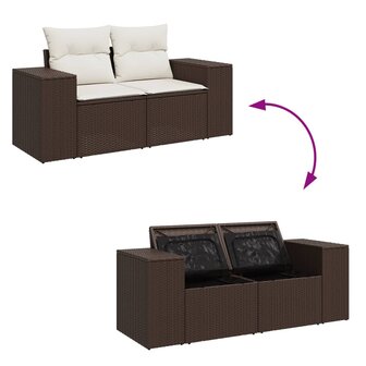 Tuinbank 2-zits met kussens poly rattan bruin