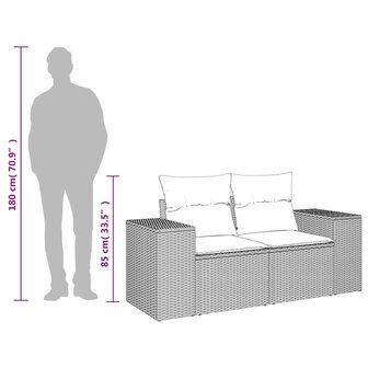 Tuinbank 2-zits met kussens poly rattan bruin
