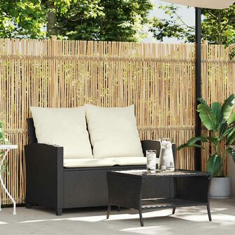 Tuinbank 2-zits met kussens &amp; tafel poly rattan zwart