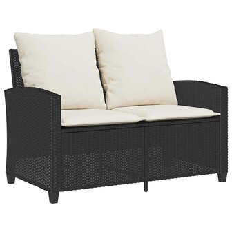 Tuinbank 2-zits met kussens &amp; tafel poly rattan zwart