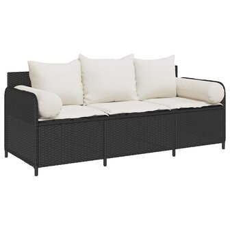 Tuinbank 3-zits met kussens poly rattan zwart