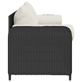 Tuinbank 3-zits met kussens poly rattan zwart