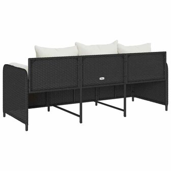 Tuinbank 3-zits met kussens poly rattan zwart