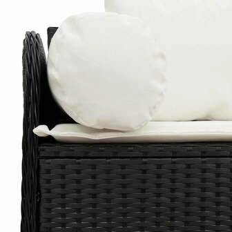 Tuinbank 3-zits met kussens poly rattan zwart