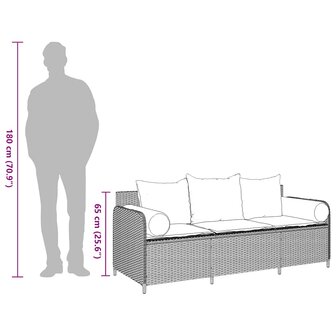 Tuinbank 3-zits met kussens poly rattan zwart