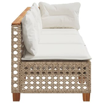 Tuinbank 3-zits met kussens poly rattan beige
