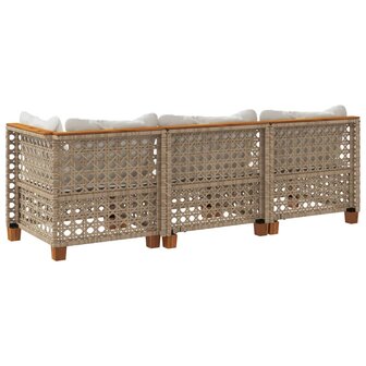 Tuinbank 3-zits met kussens poly rattan beige