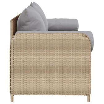 Tuinbank 3-zits met kussens poly rattan beige