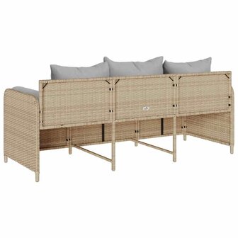 Tuinbank 3-zits met kussens poly rattan beige