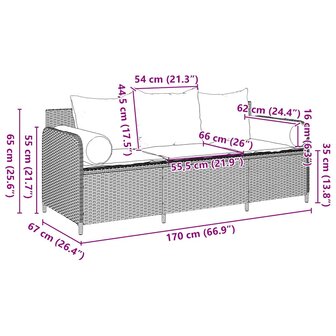 Tuinbank 3-zits met kussens poly rattan beige