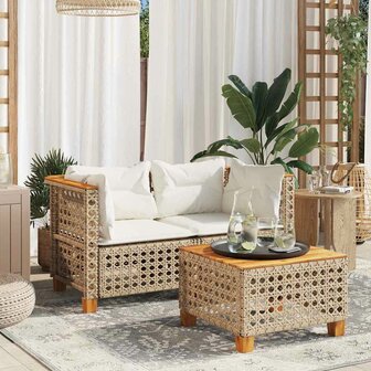Tuinbanken 2 st met kussens poly rattan beige