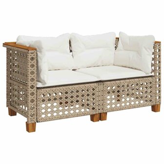 Tuinbanken 2 st met kussens poly rattan beige