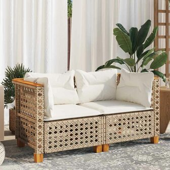 Tuinbanken 2 st met kussens poly rattan beige