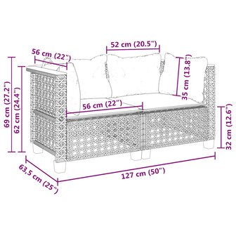 Tuinbanken 2 st met kussens poly rattan beige