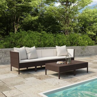6-delige Loungeset met kussens poly rattan bruin