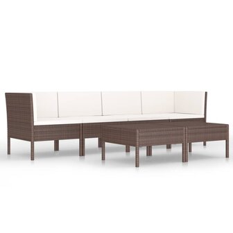 6-delige Loungeset met kussens poly rattan bruin