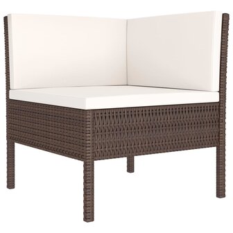 6-delige Loungeset met kussens poly rattan bruin
