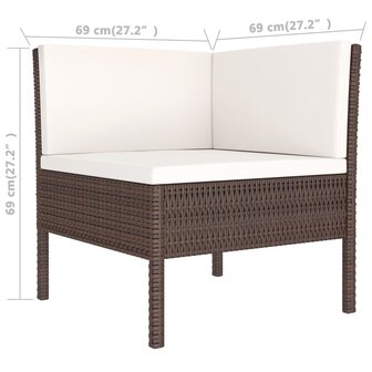 6-delige Loungeset met kussens poly rattan bruin
