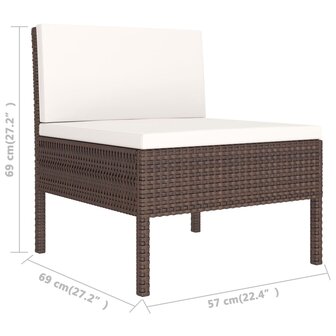 6-delige Loungeset met kussens poly rattan bruin