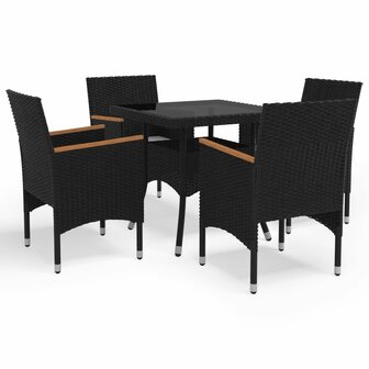 5-delige Tuinset poly rattan en acaciahout zwart