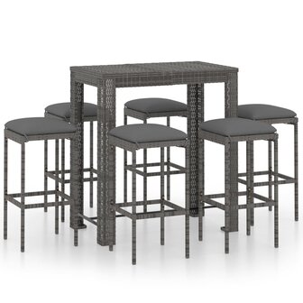 7-delige Tuinbarset met kussens poly rattan grijs