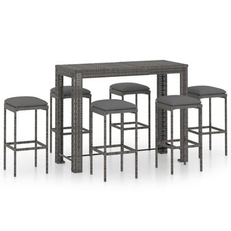 7-delige Tuinbarset met kussens poly rattan grijs