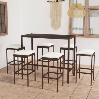 7-delige Tuinbarset met kussens poly rattan bruin