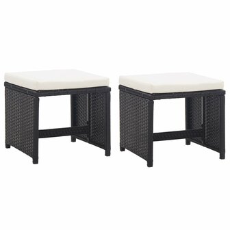 5-delige Tuinset met kussens poly rattan zwart