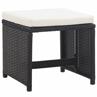 5-delige Tuinset met kussens poly rattan zwart