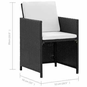 5-delige Tuinset met kussens poly rattan zwart