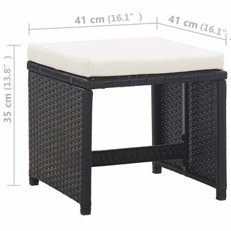 5-delige Tuinset met kussens poly rattan zwart