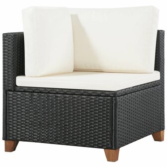 4-delige Loungeset met kussens poly rattan zwart