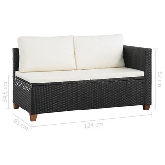 4-delige Loungeset met kussens poly rattan zwart