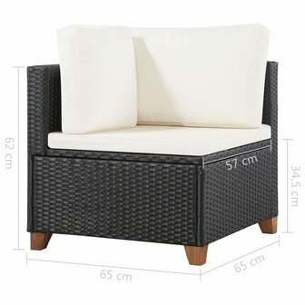 4-delige Loungeset met kussens poly rattan zwart