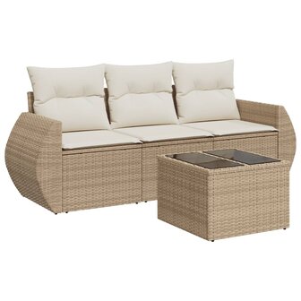 4-delige Loungeset met kussens poly rattan beige