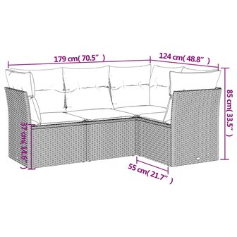 4-delige Loungeset met kussens poly rattan beige